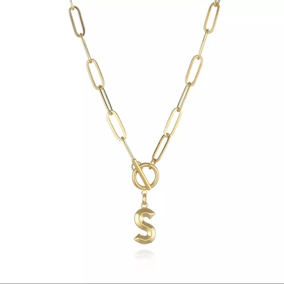 boutique Jewelry - Paperclip Chain Gold Initial Letter Necklace Charm S